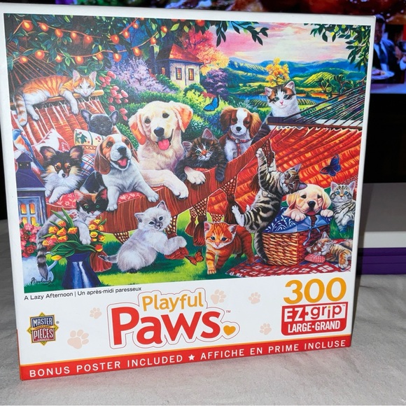 Playful Paws A Lazy Afternoon; 24x18 300 EZ-Grip pcs Master Pieces puzzle New - Picture 1 of 16
